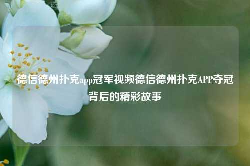 德信德州扑克app冠军视频德信德州扑克APP夺冠背后的精彩故事