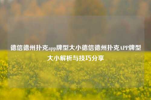 德信德州扑克app牌型大小德信德州扑克APP牌型大小解析与技巧分享
