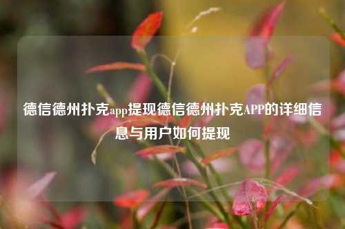 德信德州扑克app提现德信德州扑克APP的详细信息与用户如何提现