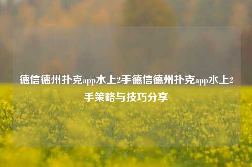 德信德州扑克app水上2手德信德州扑克app水上2手策略与技巧分享