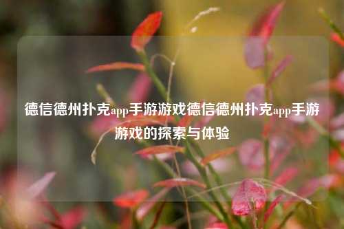 德信德州扑克app手游游戏德信德州扑克app手游游戏的探索与体验