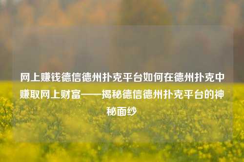 网上赚钱德信德州扑克平台如何在德州扑克中赚取网上财富——揭秘德信德州扑克平台的神秘面纱