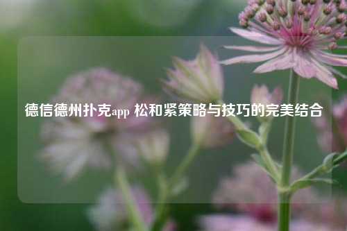 德信德州扑克app 松和紧策略与技巧的完美结合
