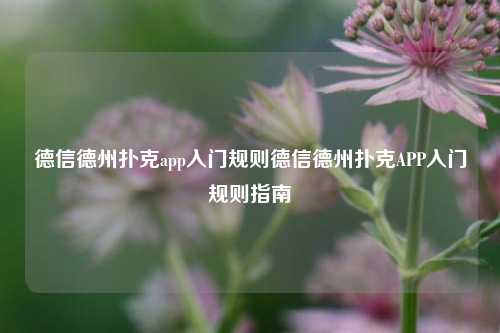德信德州扑克app入门规则德信德州扑克APP入门规则指南