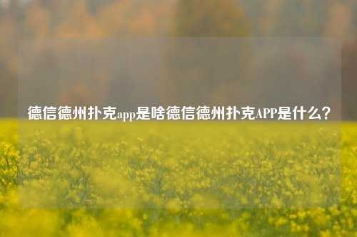 德信德州扑克app是啥德信德州扑克APP是什么？