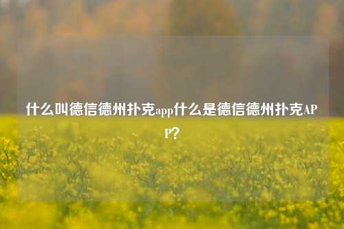什么叫德信德州扑克app什么是德信德州扑克APP？