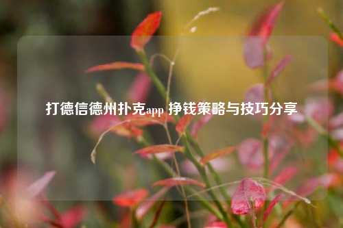 打德信德州扑克app 挣钱策略与技巧分享
