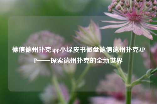 德信德州扑克app小绿皮书微盘德信德州扑克APP——探索德州扑克的全新世界