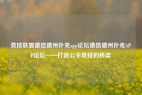 竞技联盟德信德州扑克app论坛德信德州扑克APP论坛——打造公平竞技的桥梁