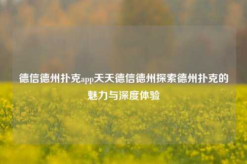 德信德州扑克app天天德信德州探索德州扑克的魅力与深度体验
