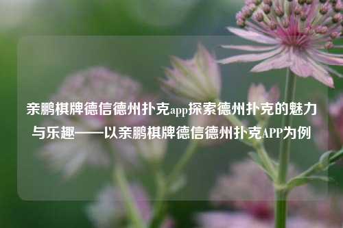 亲鹏棋牌德信德州扑克app探索德州扑克的魅力与乐趣——以亲鹏棋牌德信德州扑克APP为例