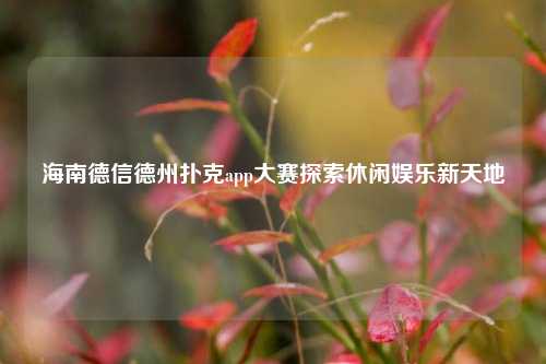 海南德信德州扑克app大赛探索休闲娱乐新天地