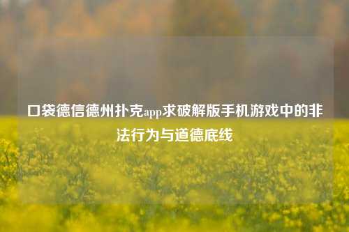 口袋德信德州扑克app求破解版手机游戏中的非法行为与道德底线