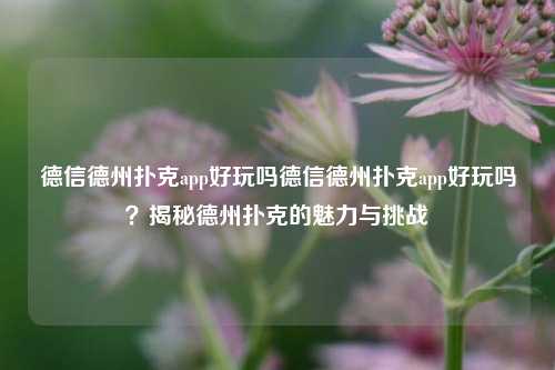 德信德州扑克app好玩吗德信德州扑克app好玩吗？揭秘德州扑克的魅力与挑战