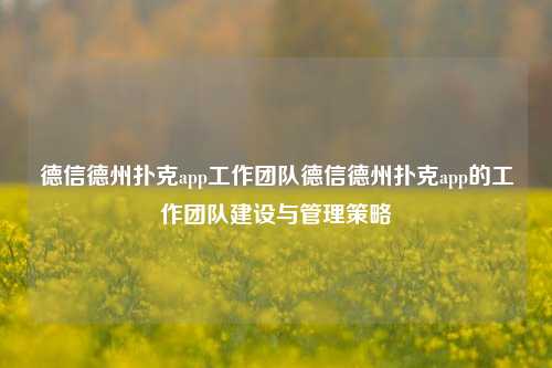 德信德州扑克app工作团队德信德州扑克app的工作团队建设与管理策略