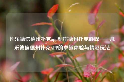 凡乐德信德州扑克app剑指德州扑克巅峰——凡乐德信德州扑克APP的卓越体验与精彩玩法