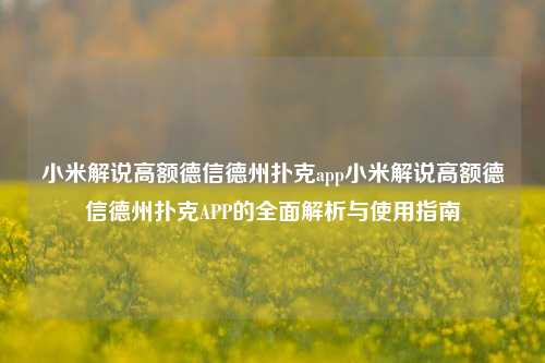 小米解说高额德信德州扑克app小米解说高额德信德州扑克APP的全面解析与使用指南