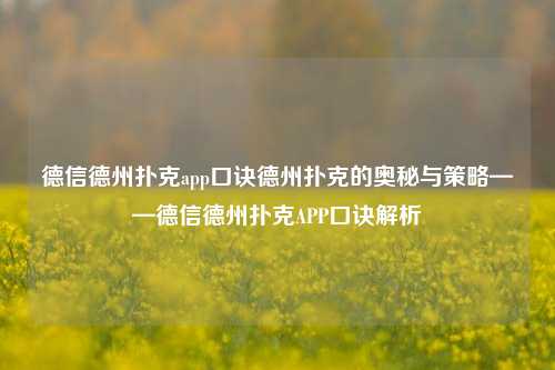 德信德州扑克app口诀德州扑克的奥秘与策略——德信德州扑克APP口诀解析