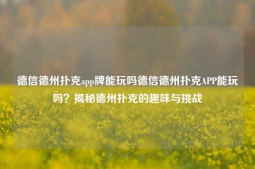 德信德州扑克app牌能玩吗德信德州扑克APP能玩吗？揭秘德州扑克的趣味与挑战