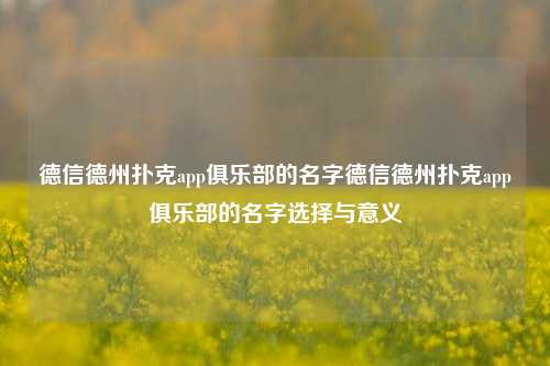 德信德州扑克app俱乐部的名字德信德州扑克app俱乐部的名字选择与意义
