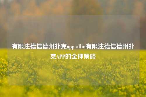 有限注德信德州扑克app allin有限注德信德州扑克APP的全押策略