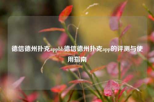 德信德州扑克appbb德信德州扑克app的评测与使用指南