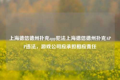 上海德信德州扑克app犯法上海德信德州扑克APP违法，游戏公司应承担相应责任
