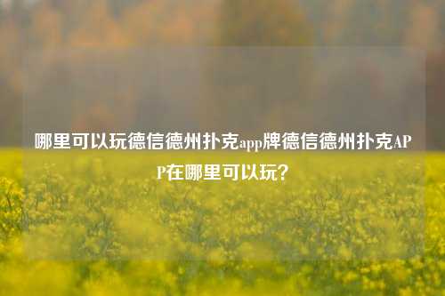 哪里可以玩德信德州扑克app牌德信德州扑克APP在哪里可以玩？