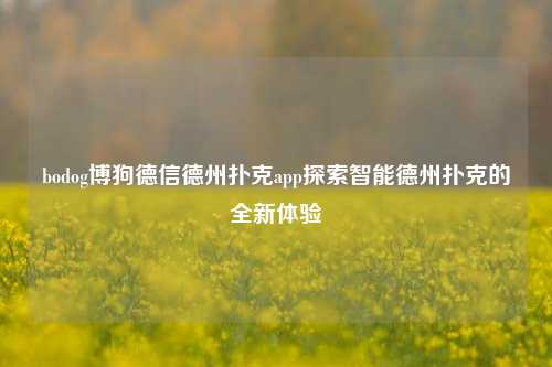 bodog博狗德信德州扑克app探索智能德州扑克的全新体验