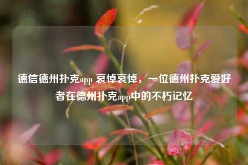 德信德州扑克app 哀悼哀悼，一位德州扑克爱好者在德州扑克app中的不朽记忆