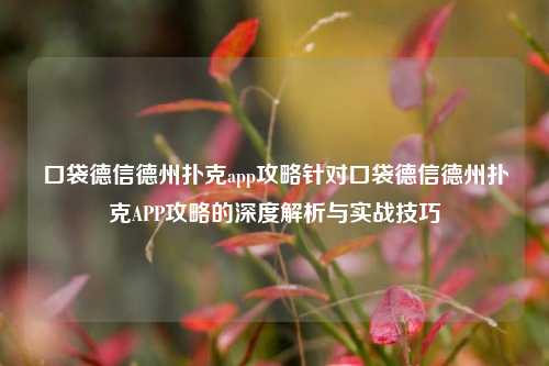 口袋德信德州扑克app攻略针对口袋德信德州扑克APP攻略的深度解析与实战技巧