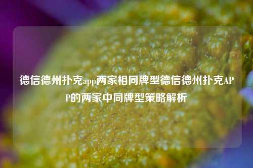 德信德州扑克app两家相同牌型德信德州扑克APP的两家中同牌型策略解析