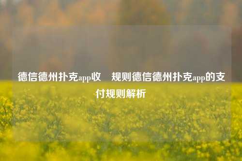 德信德州扑克app收錢规则德信德州扑克app的支付规则解析
