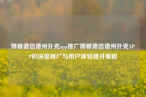 博雅德信德州扑克app推广博雅德信德州扑克APP的深度推广与用户体验提升策略
