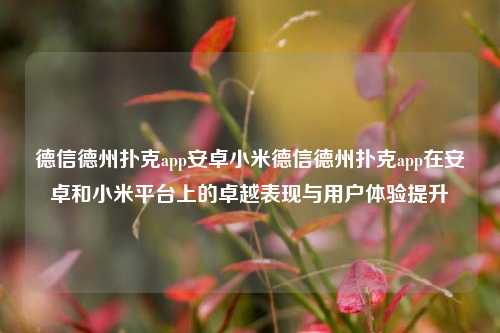 德信德州扑克app安卓小米德信德州扑克app在安卓和小米平台上的卓越表现与用户体验提升