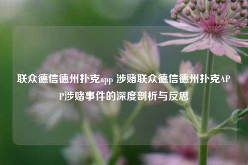联众德信德州扑克app 涉赌联众德信德州扑克APP涉赌事件的深度剖析与反思