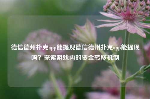 德信德州扑克app能提现德信德州扑克app能提现吗？探索游戏内的资金转移机制