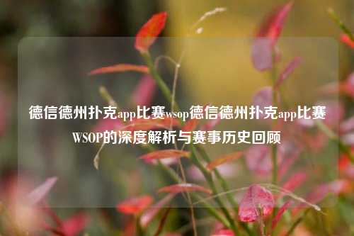 德信德州扑克app比赛wsop德信德州扑克app比赛WSOP的深度解析与赛事历史回顾
