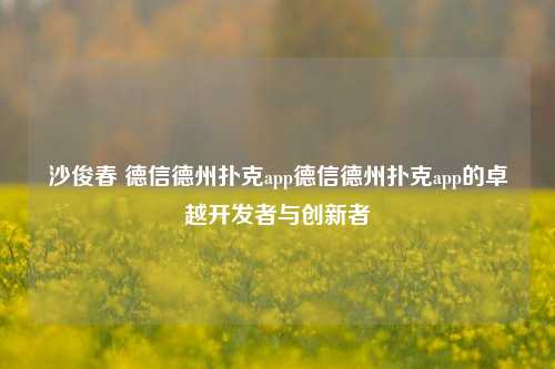 沙俊春 德信德州扑克app德信德州扑克app的卓越开发者与创新者