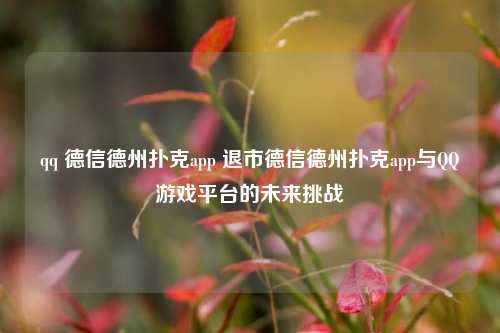 qq 德信德州扑克app 退市德信德州扑克app与QQ游戏平台的未来挑战