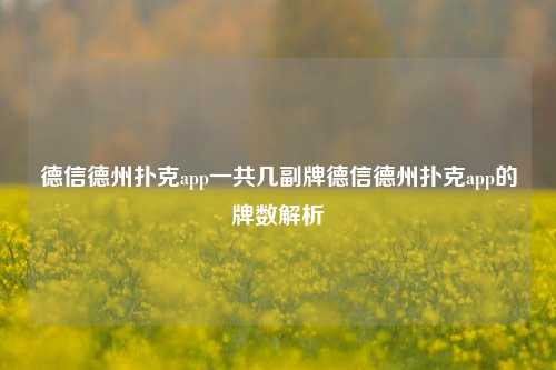 德信德州扑克app一共几副牌德信德州扑克app的牌数解析