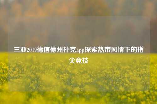 三亚2019德信德州扑克app探索热带风情下的指尖竞技