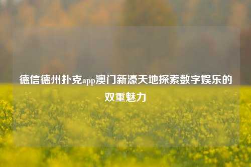德信德州扑克app澳门新濠天地探索数字娱乐的双重魅力