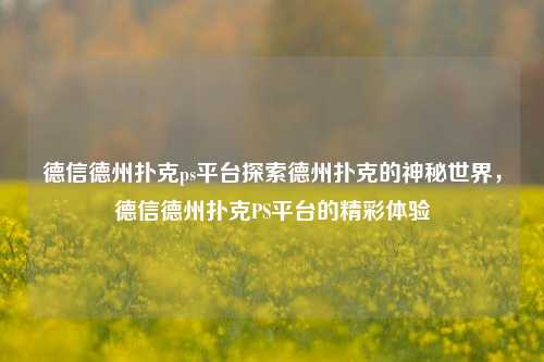 德信德州扑克ps平台探索德州扑克的神秘世界，德信德州扑克PS平台的精彩体验