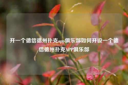 开一个德信德州扑克app俱乐部如何开设一个德信德州扑克APP俱乐部