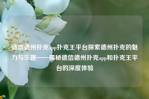 德信德州扑克app扑克王平台探索德州扑克的魅力与乐趣——揭秘德信德州扑克app和扑克王平台的深度体验