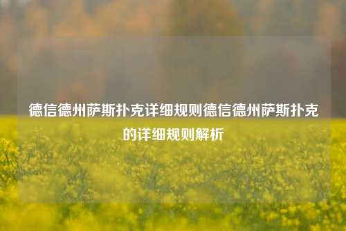 德信德州萨斯扑克详细规则德信德州萨斯扑克的详细规则解析