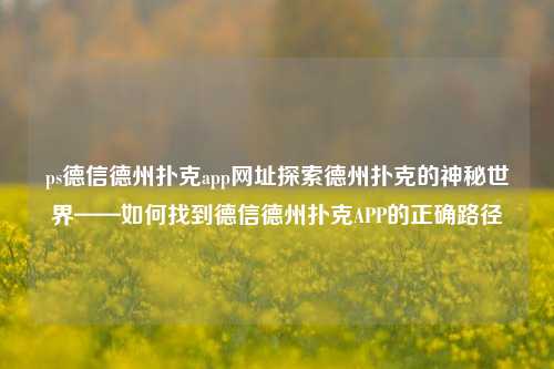 ps德信德州扑克app网址探索德州扑克的神秘世界——如何找到德信德州扑克APP的正确路径
