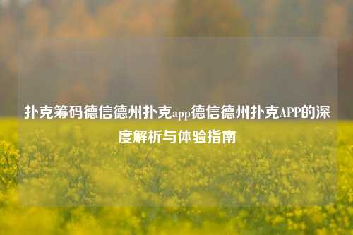 扑克筹码德信德州扑克app德信德州扑克APP的深度解析与体验指南