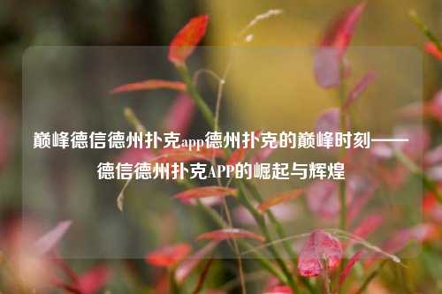 巅峰德信德州扑克app德州扑克的巅峰时刻——德信德州扑克APP的崛起与辉煌